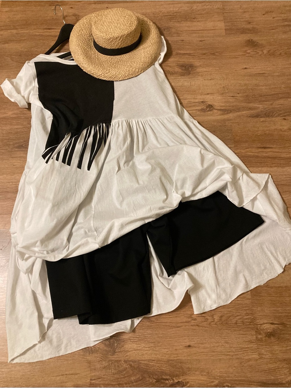 LURDES Bergada faux fringe 💯 cotton high/low tunic White & Black tunic - Picture 3 of 7